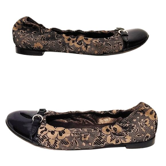 Attilio Giusti Leombruni Italy Leather Floral Flat Shoes Brown Women 38.5 US 8.5 - Picture 1 of 7